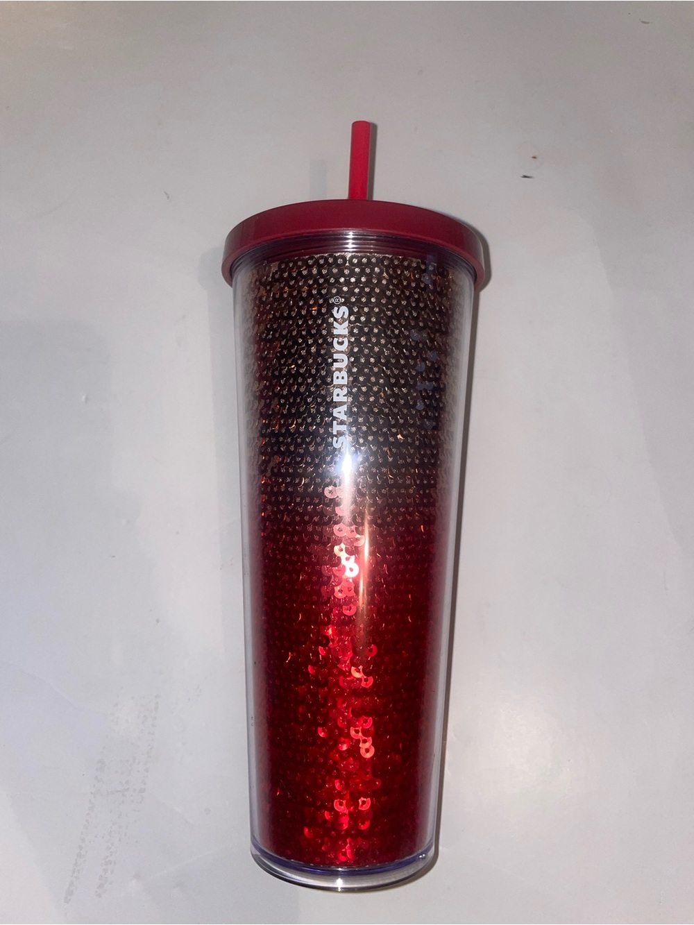 Starbucks Venti Holiday 2018 Red Rose Gold Ombre Sequin Tumbler Cold Cup